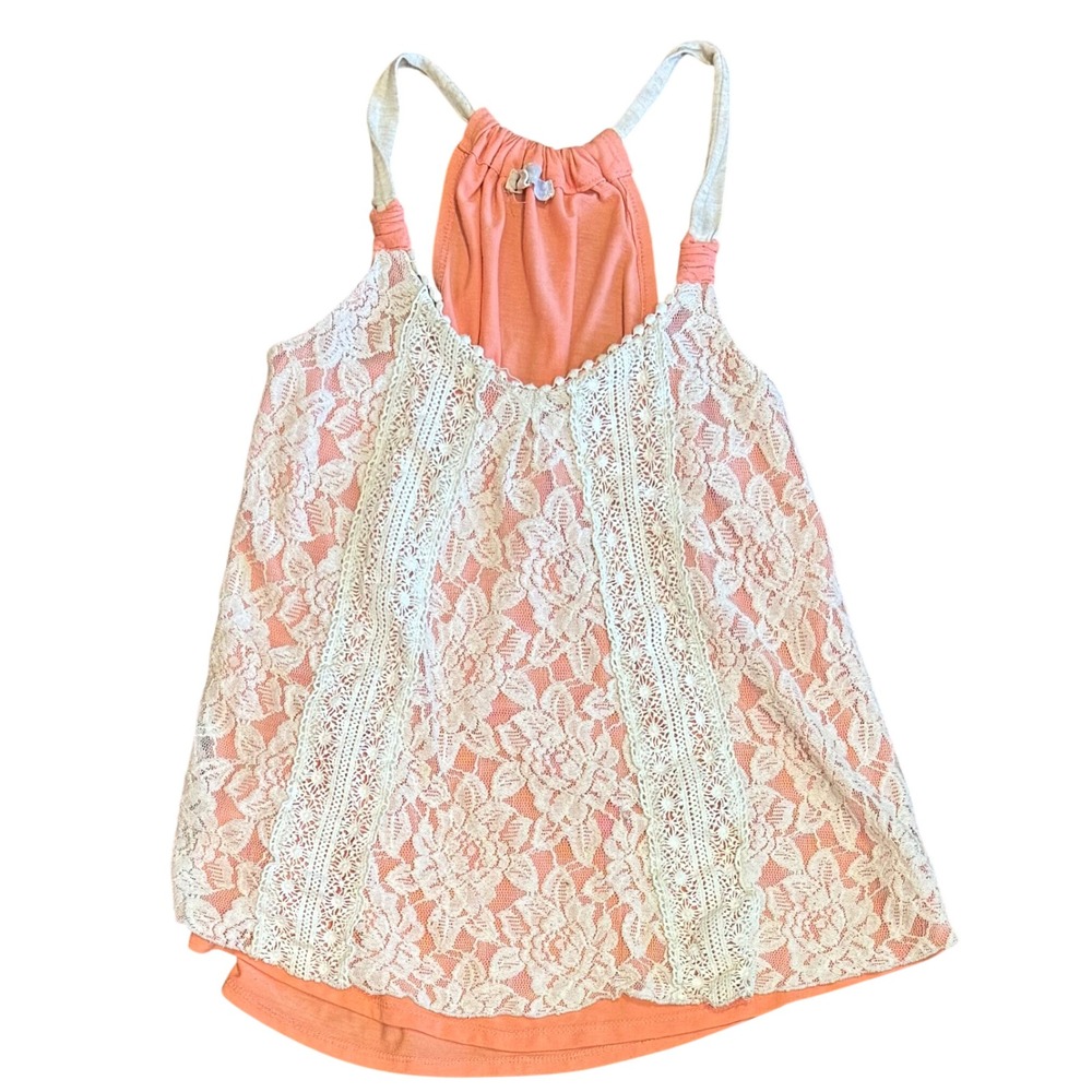 Jolt Women's Floral Lace Boho Coral Pink Lightweight Summer Tank Top Size Med